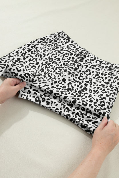 Brown Leopard Print Button Overlap Denim Shorts