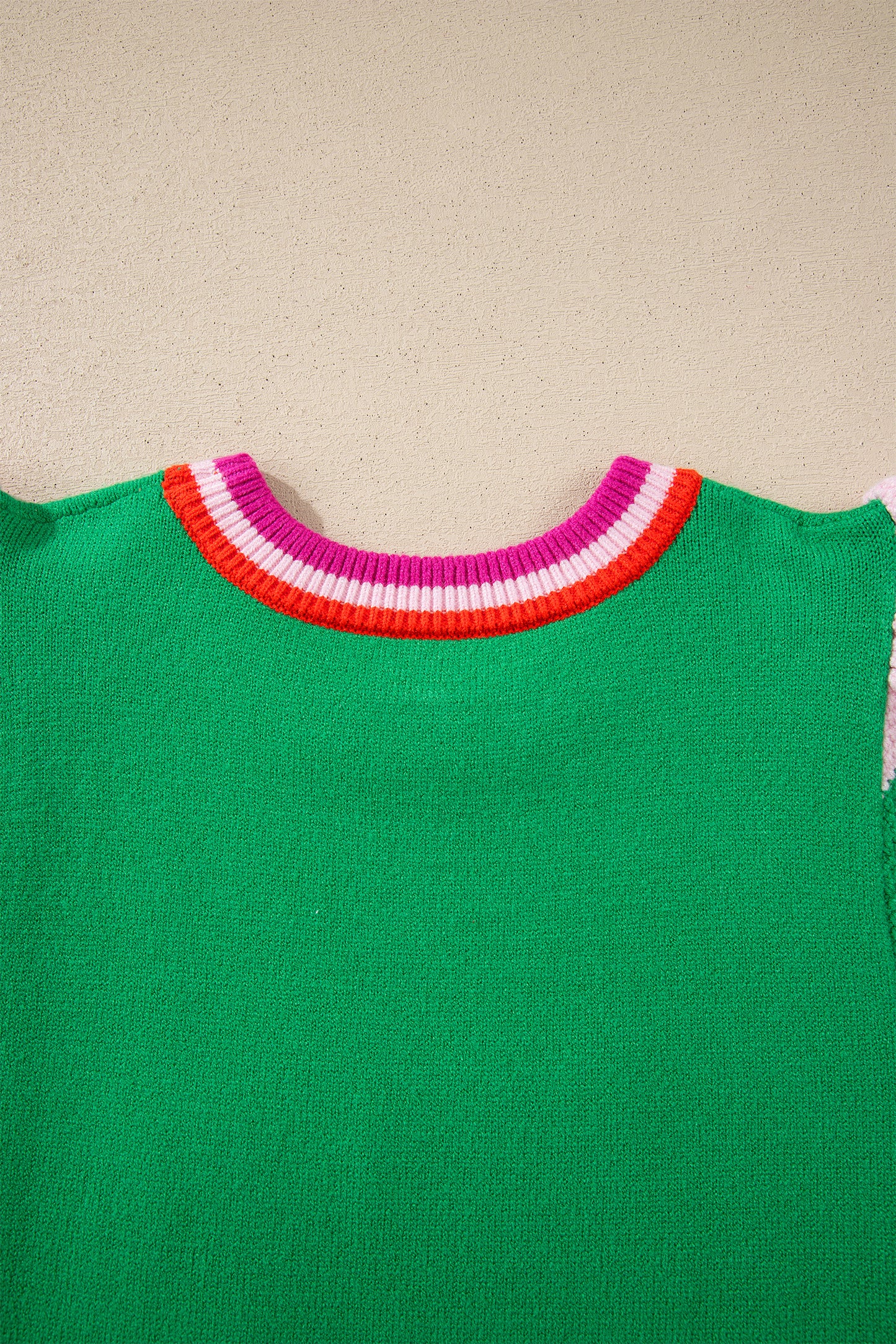 Bright Green Shiny Lucky Striped Flutter Sleeve Round Neck Sweater