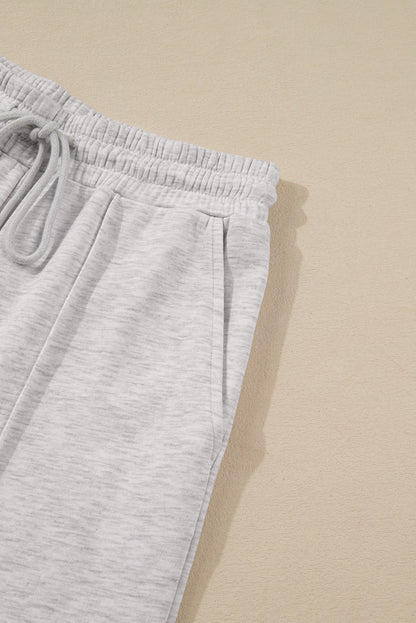 Light Grey Polo Collar V Neck Pullover and Drawstring Sweatpants Set