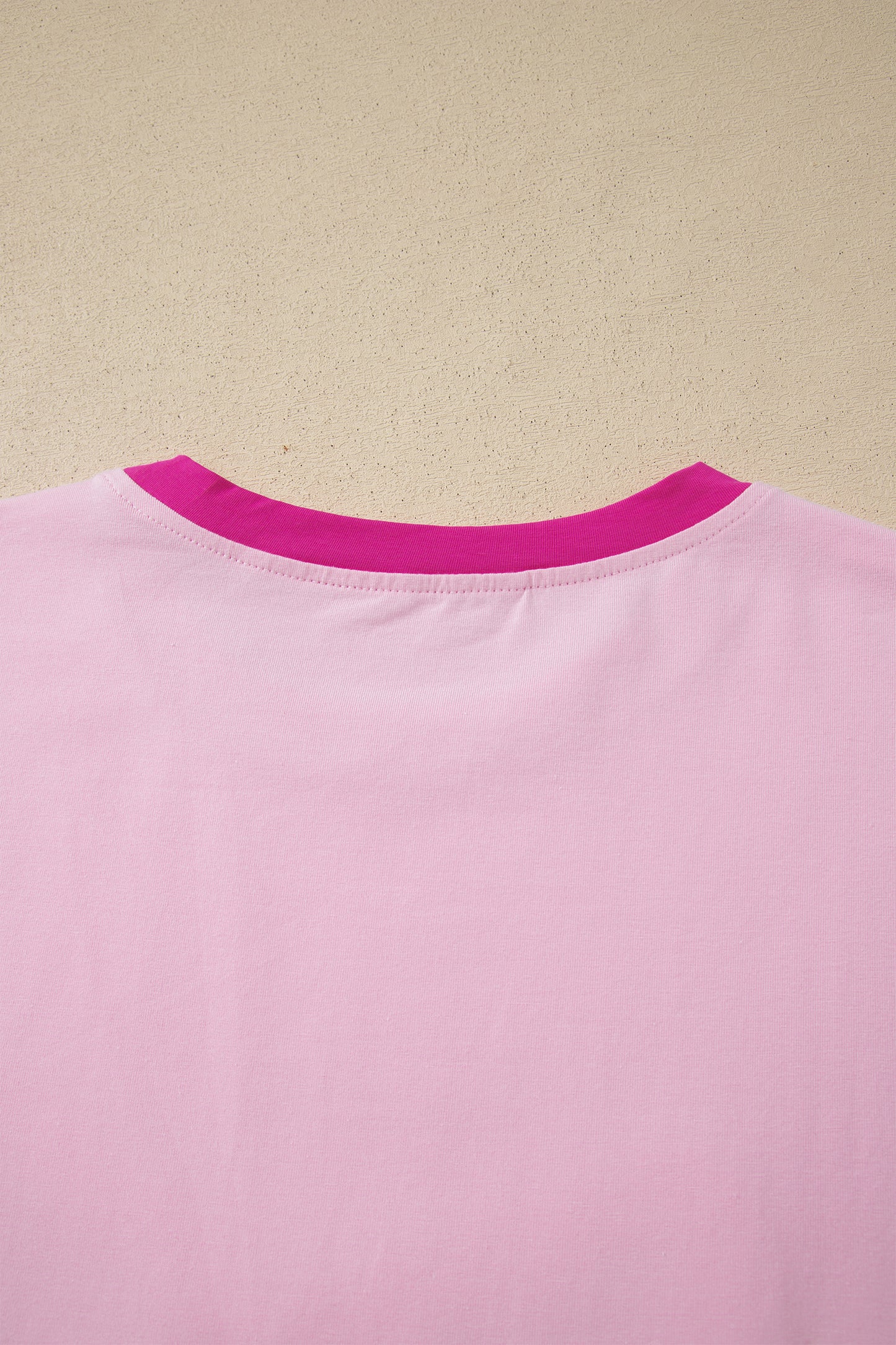Gossamer Pink Embroidered Bow Detail Color Block Loose Tee