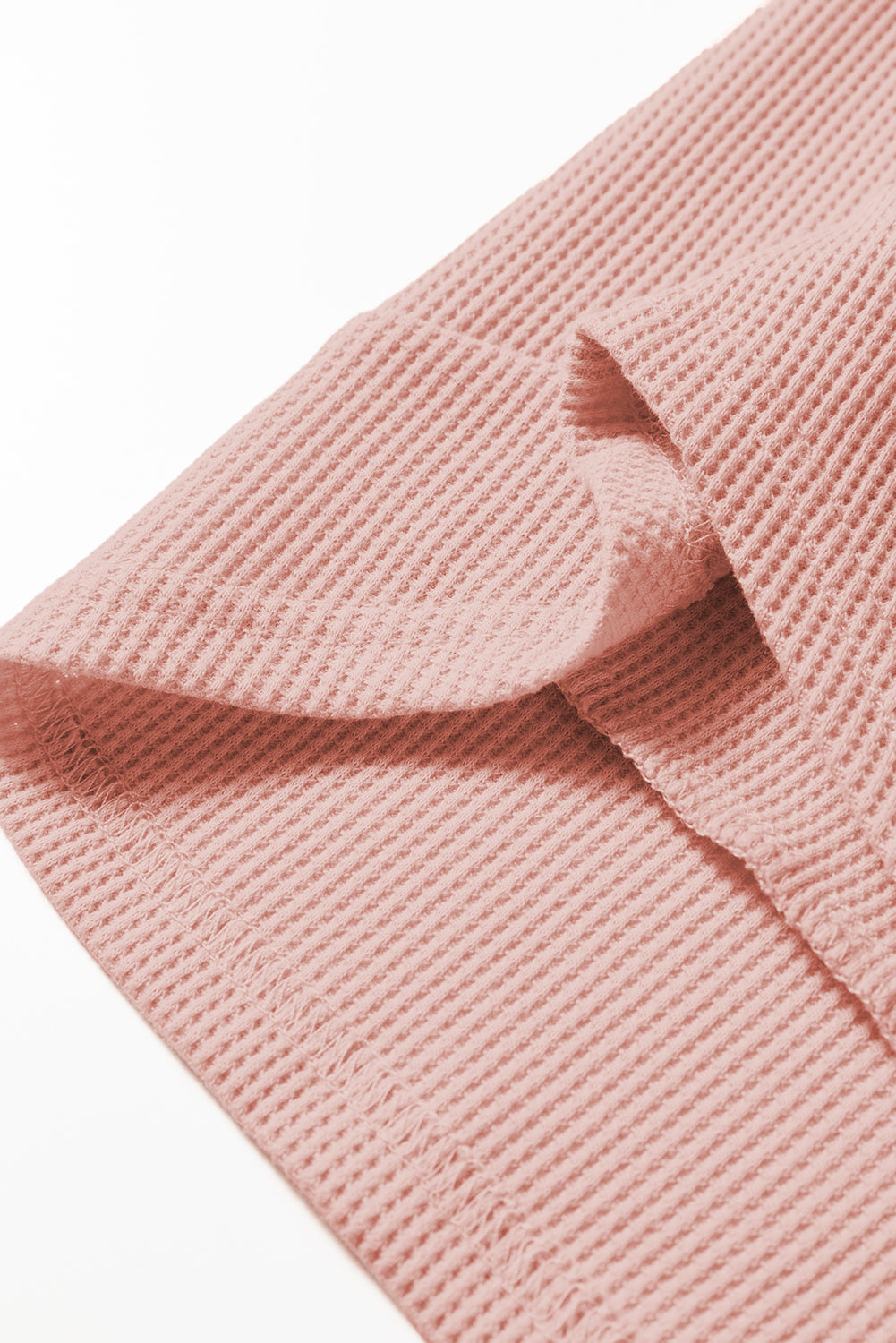 Gossamer Pink Rounded Hem Waffle Long Sleeve Top