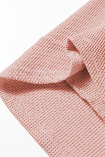 Gossamer Pink Rounded Hem Waffle Long Sleeve Top