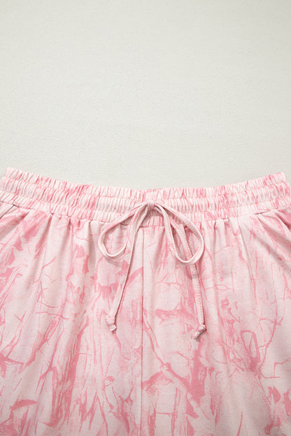 Pink Mock Neck Pullover and Shorts Camo Set