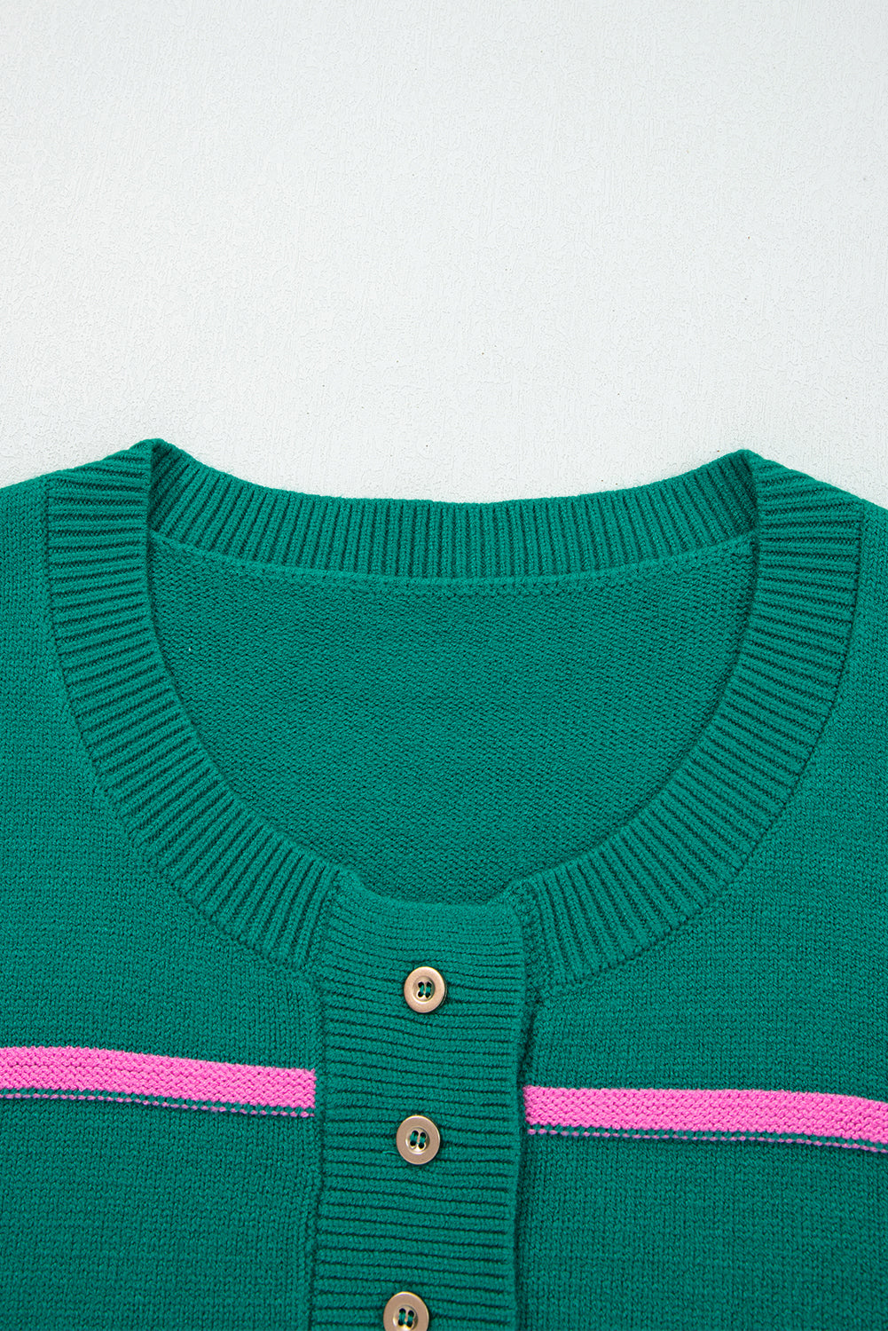 Green Stripe Half Buttons Drop Shoulder Plus Size Sweater