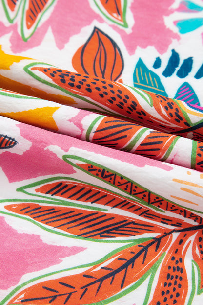 Pink Floral Print Lace Trimmed Tie Back Bell Sleeve Swing Mini Dress