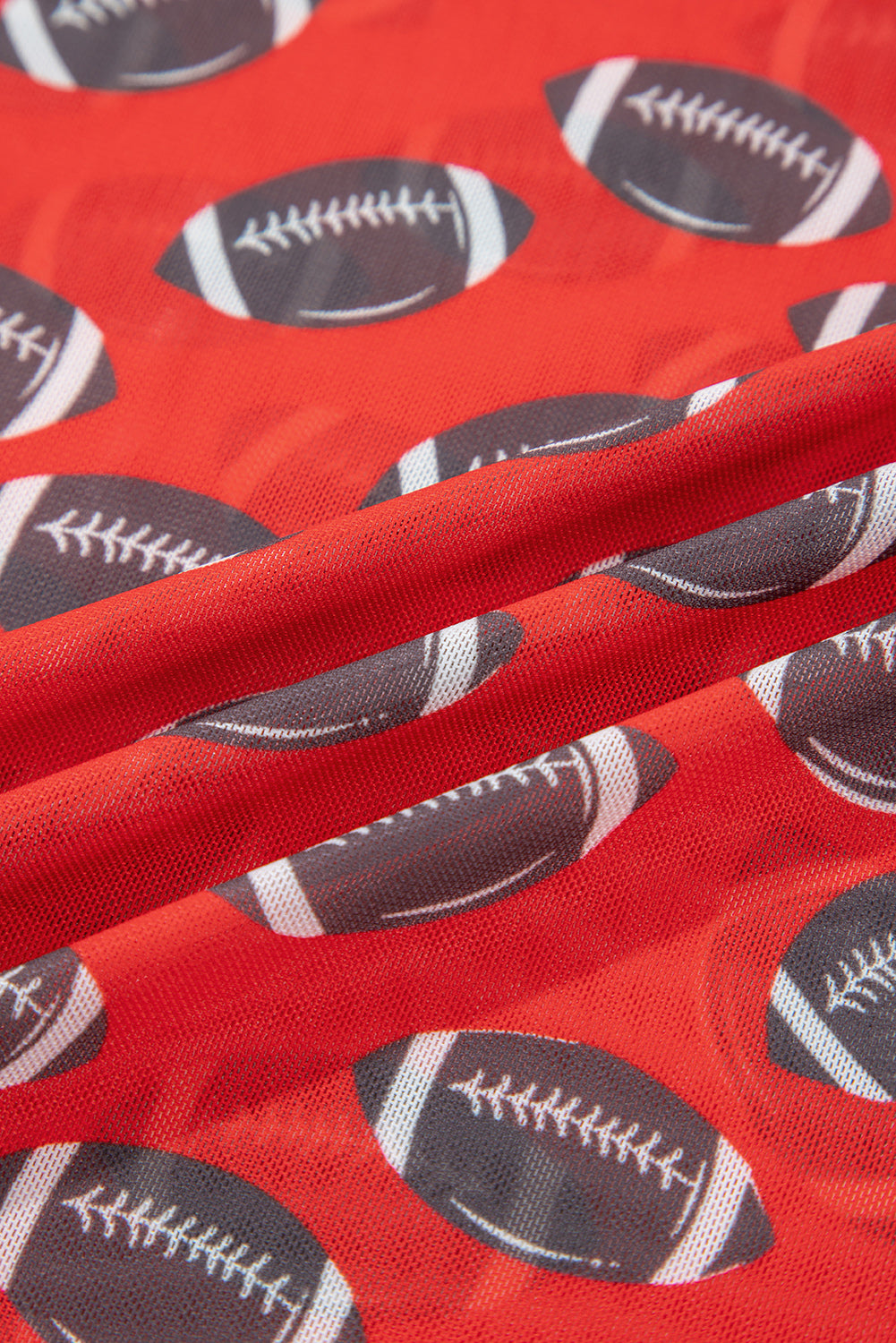 Red Game Day Rugby Mesh Sheer Long Sleeve Top