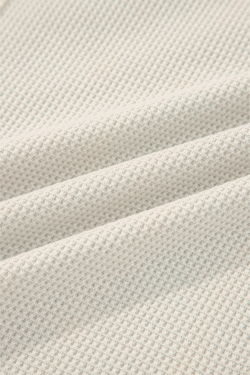 Beige Waffle Stripe Plaid Patchwork Henley Knit Top