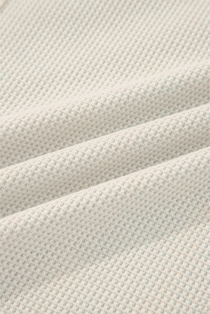 Beige Waffle Stripe Plaid Patchwork Henley Knit Top