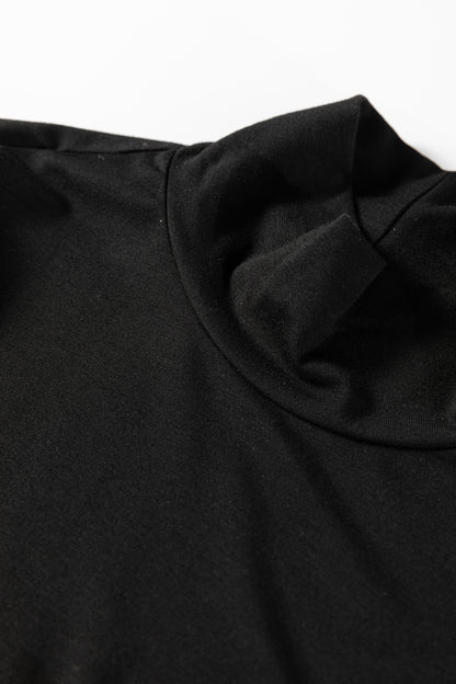 Black Slim Fit High Neck Long Sleeve Basic Top