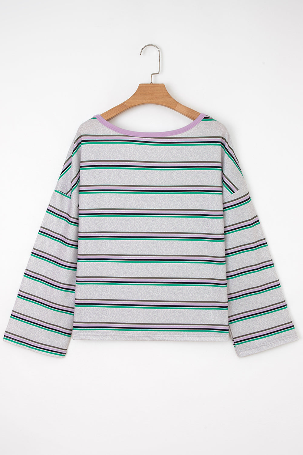 Purple Stripe Oversize Drop Shoulder Long Sleeve Casual Top