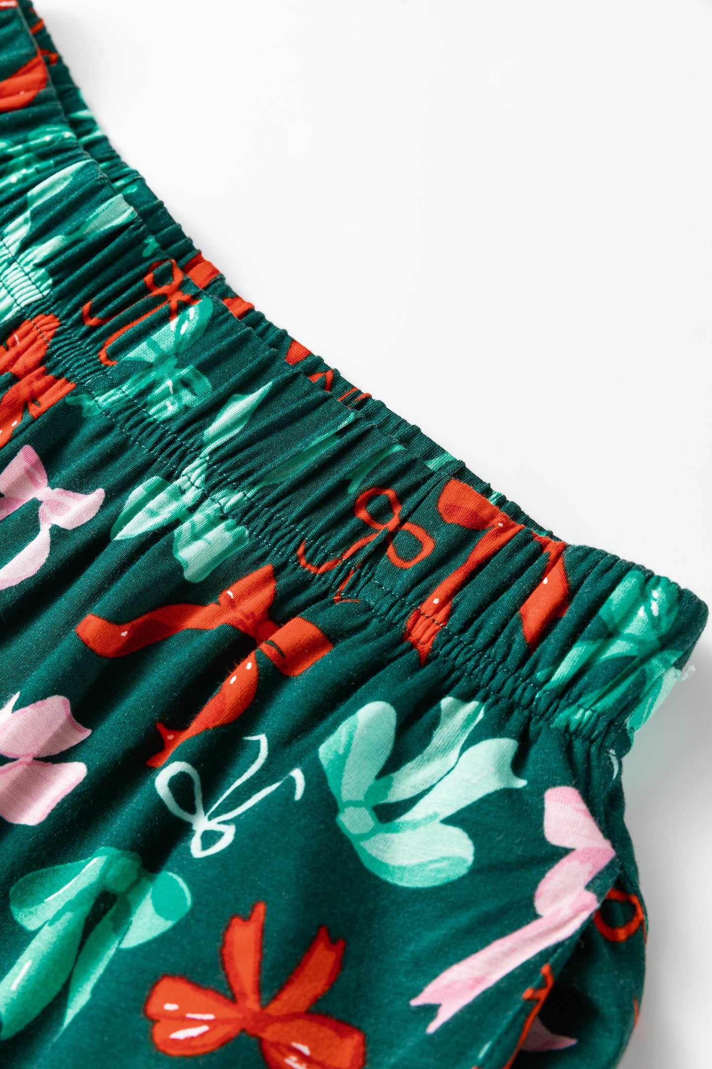Green Festive Bow Print 2pcs Pajama Pant Set