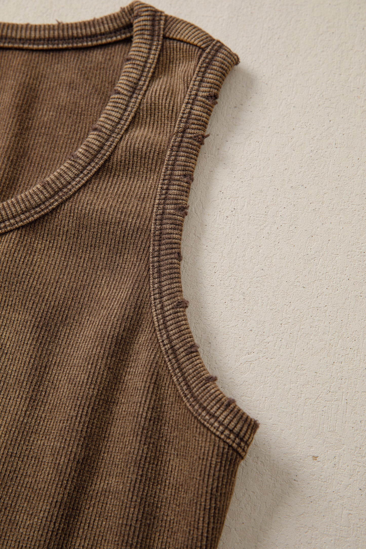 Coffee Vintage Distressed Ribbed Mineral Wash Tank Top