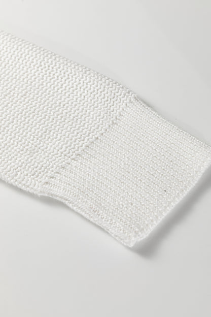 White Mix Texture Patchwork Contrast Stitch Mock Neck Sweater