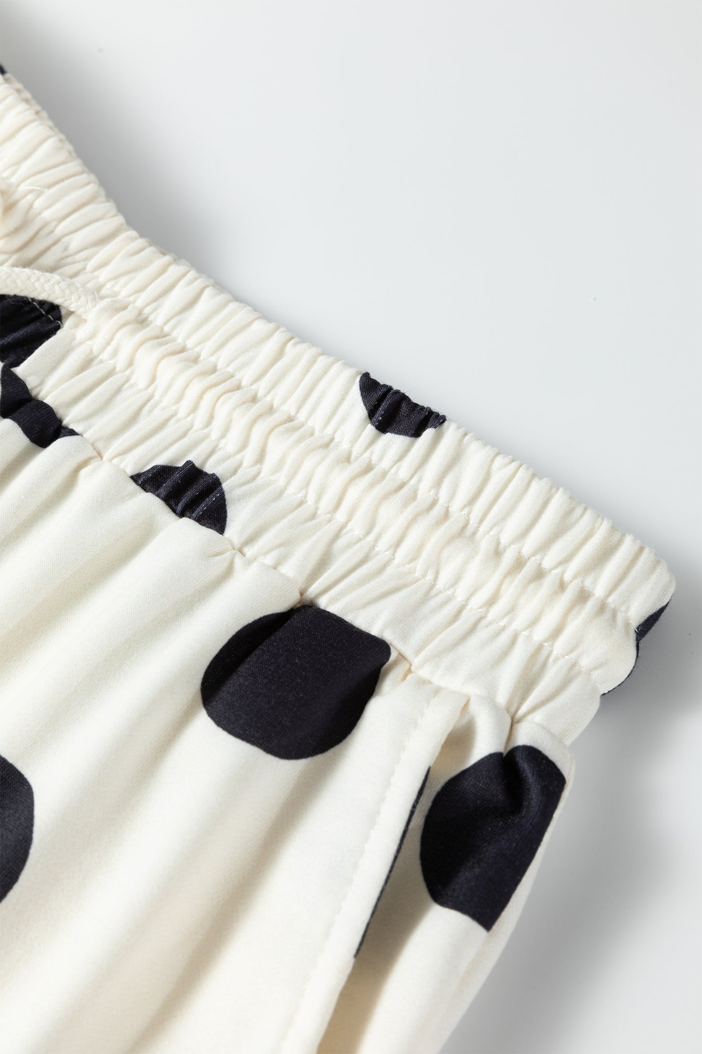 Beige Polka Dot Print Drop Shoulder Pullover Drawstring Jogger Pant Set