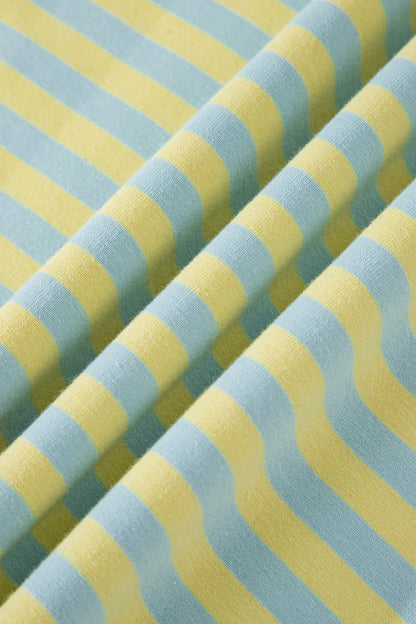 Yellow Stripe Drop Shoulder Boxy Casual Terry Short Set