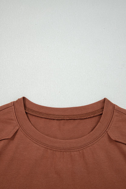 Chestnut Raw Seam Detail Solid Color Long Sleeve Top