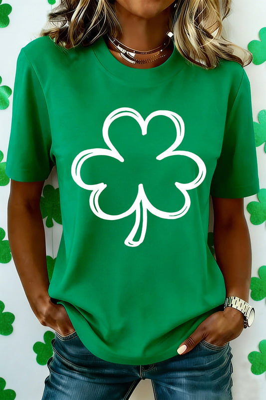 Bright Green St Patricks Day Lucky Shamrock Printed Casual Tee