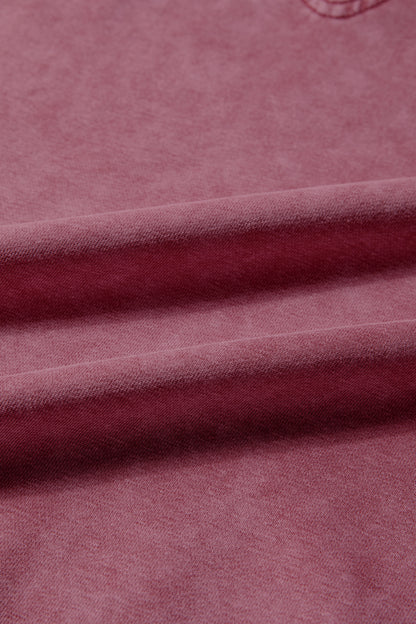 Red Dahlia Lace Patchwork Detail Notched Neck Mineral Wash Baggy Sweatshirt