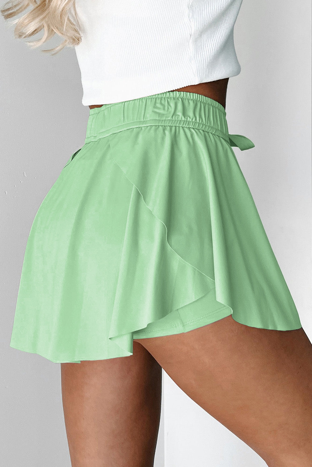 Black Drawstring Elastic Waistband Lined Tennis Skorts