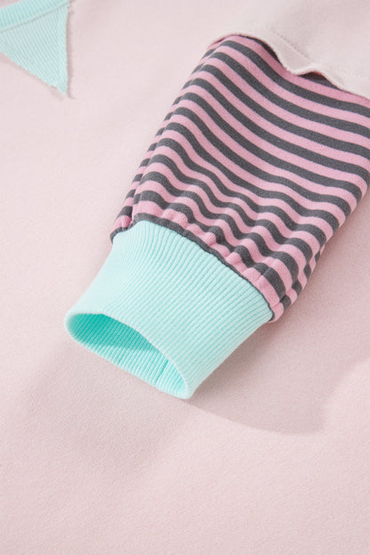 Parchment Striped Colorblock Patchwork Drop Shoulder Sweatshirt