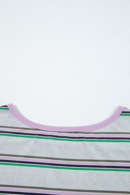 Purple Stripe Oversize Drop Shoulder Long Sleeve Casual Top