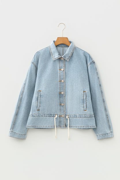 Beau Blue Draw-cord Hem Light Wash Denim Jacket