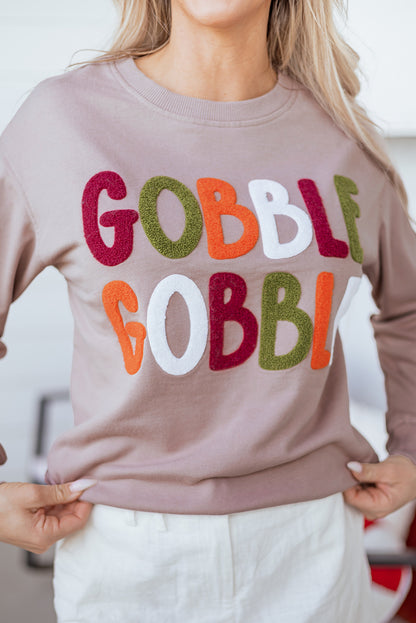 Dark Khaki GOBBLE Letter Graphic Thanksgiving Shift Sweatshirt