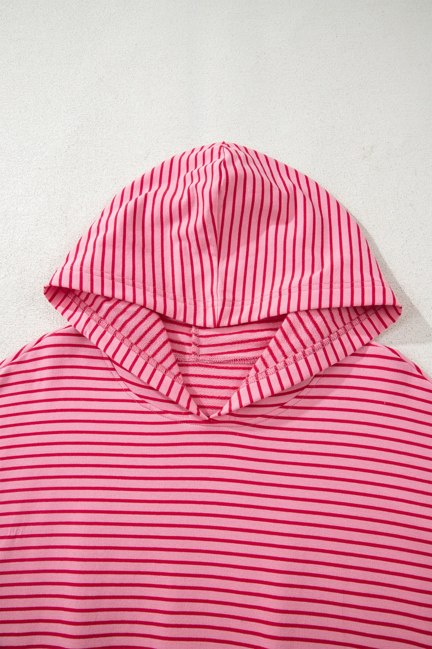 Rose Stripe Thumbhole Side Slits Drop Shoulder Loose Fit Hoodie