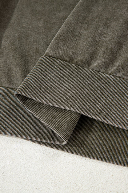 Jungle Green Lace Patchwork Detail Notched Neck Mineral Wash Baggy Sweatshirt