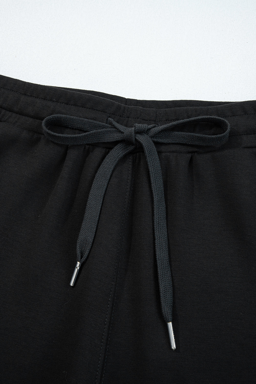 Black Zip Collar Long Sleeve Top Drawstring Pants Set