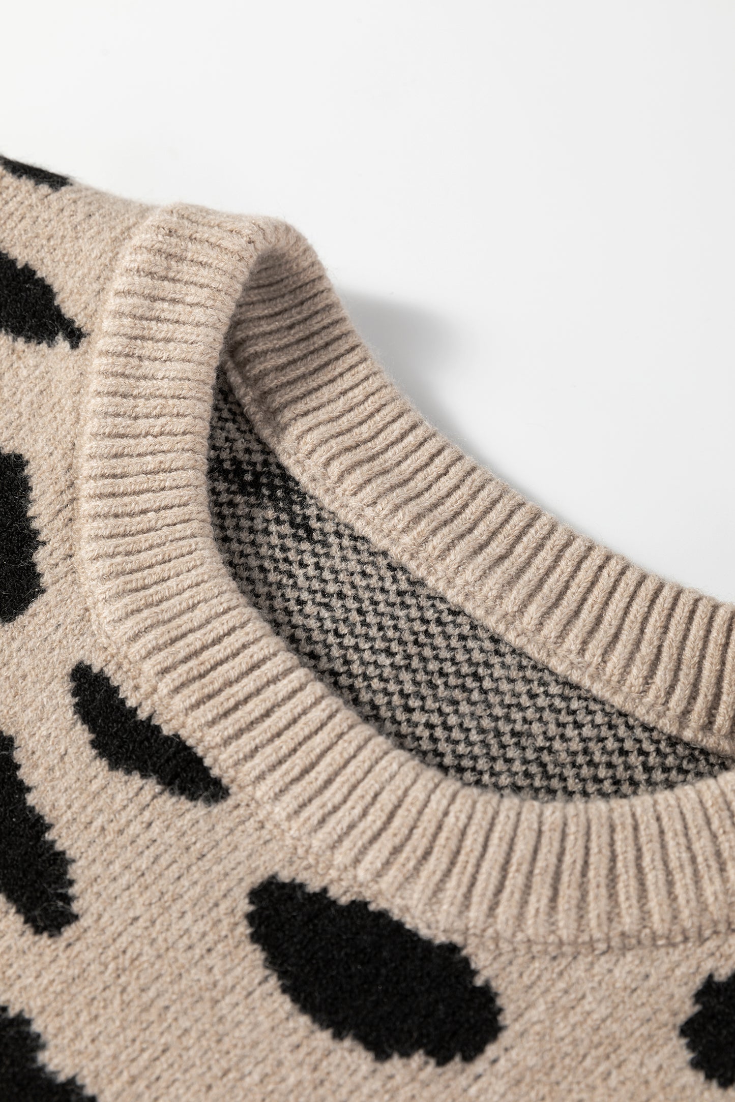 Khaki Leopard Striped Detail Drop Shoulder Sweater