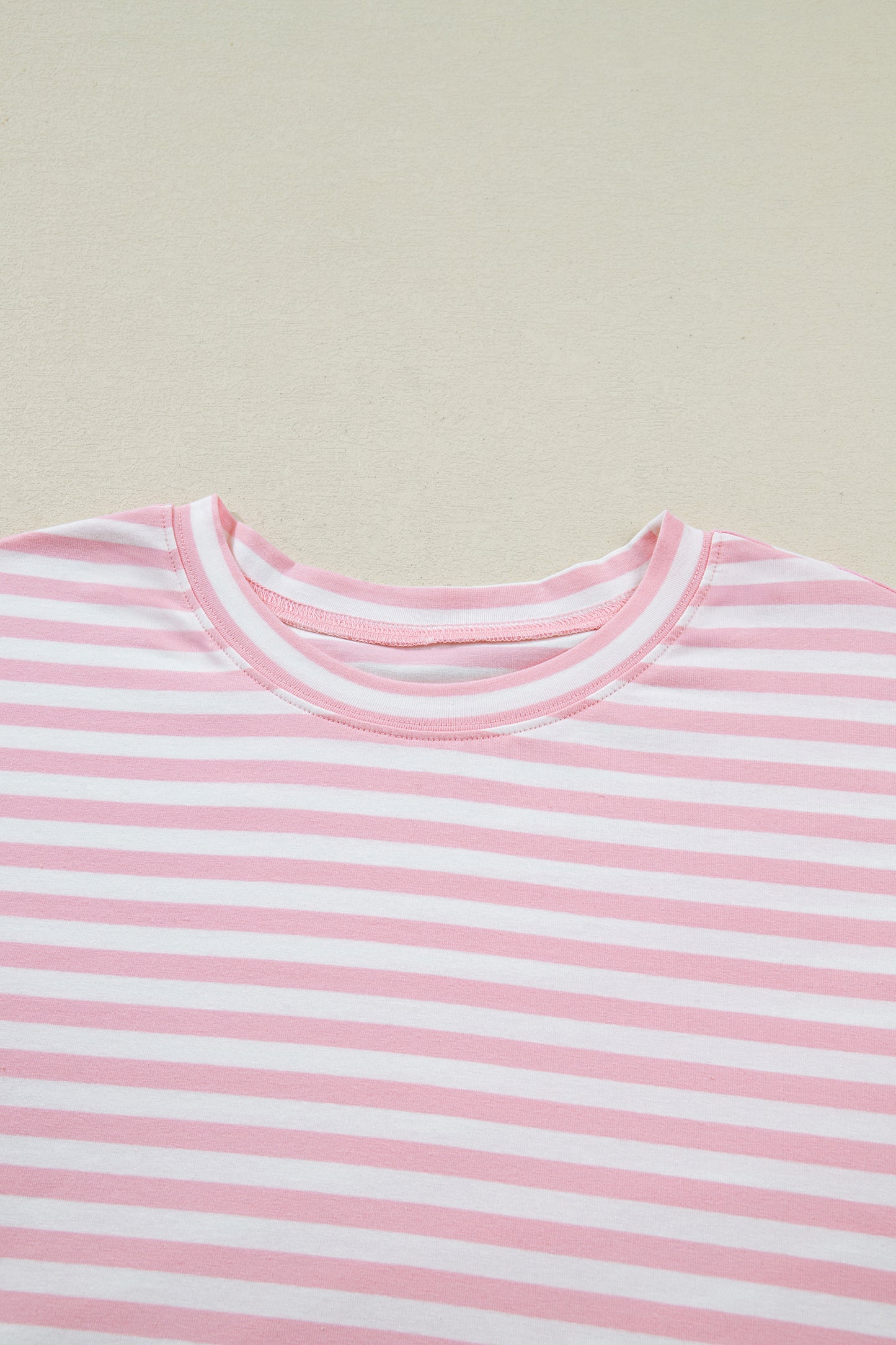 Rose Stripe Drop Shoulder Round Neck Top and Buttoned Straight Pants Two Piece Set