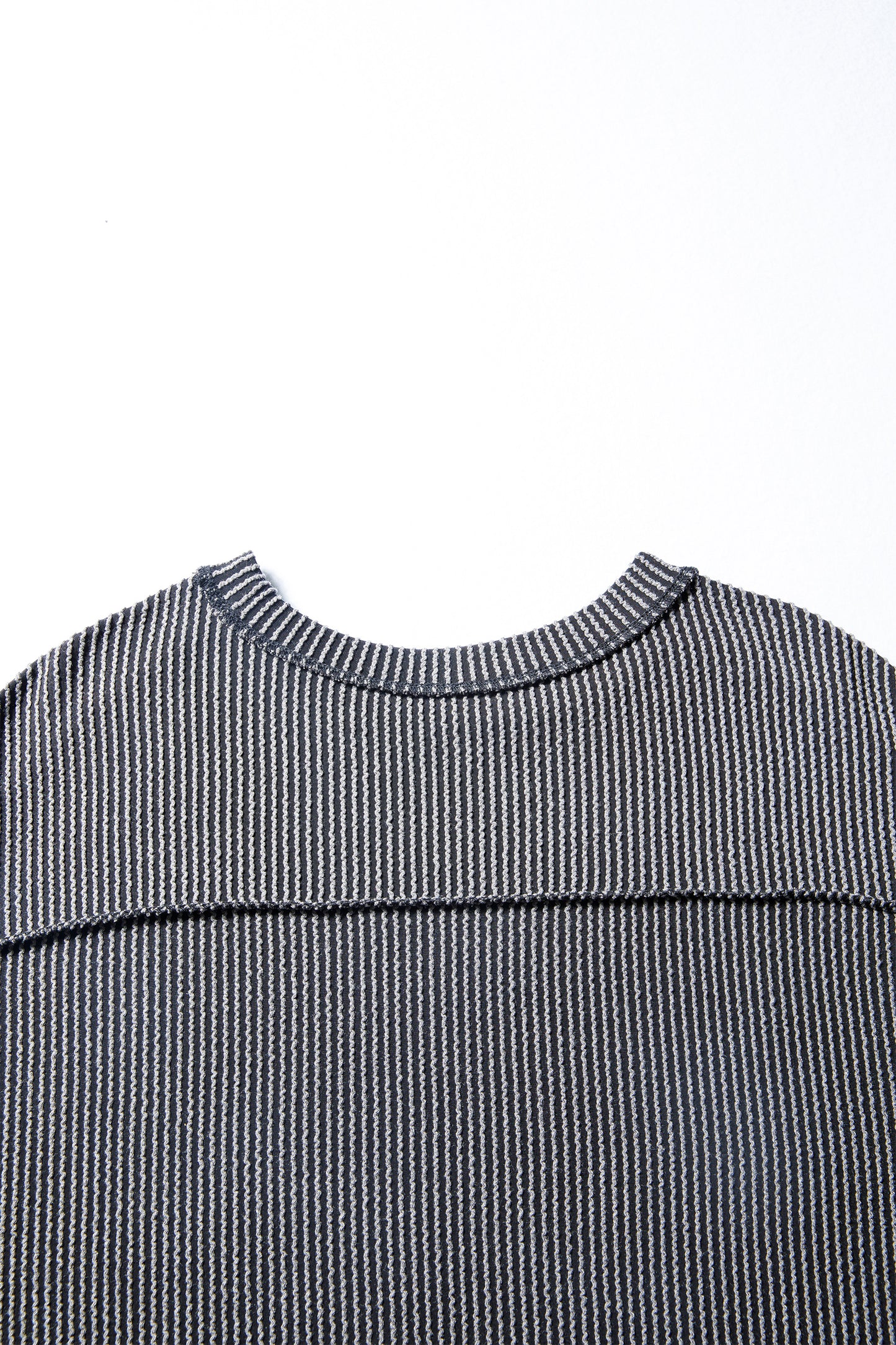 Parchment Twist Ribbed Exposed Seam Detail Long Sleeve Loose Top