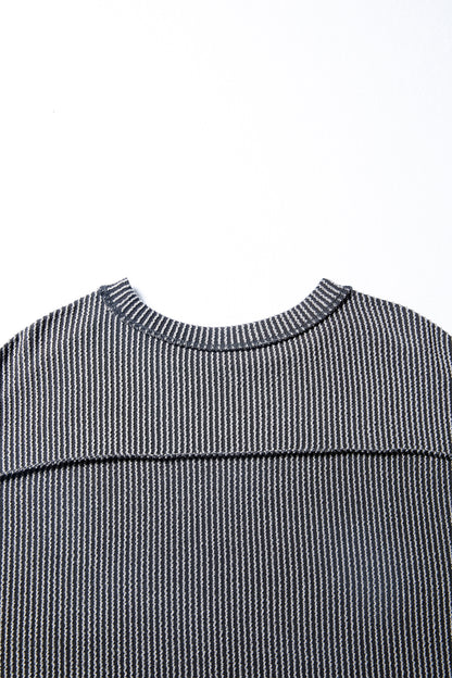 Parchment Twist Ribbed Exposed Seam Detail Long Sleeve Loose Top