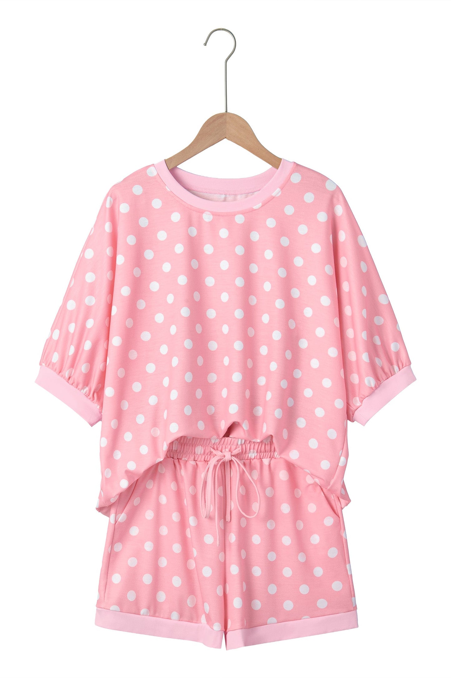 Green Polka Dot Oversized Top Drawstring Short Set