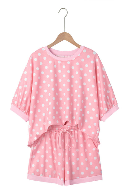 Green Polka Dot Oversized Top Drawstring Short Set