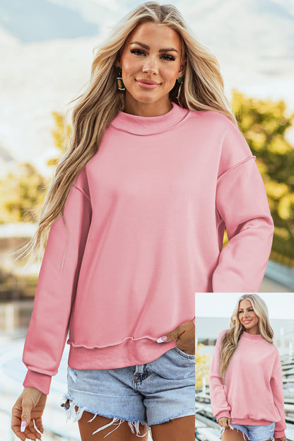 Light Grey Oversize Drop Shoulder Reversible Mock Neck Sweatshirt