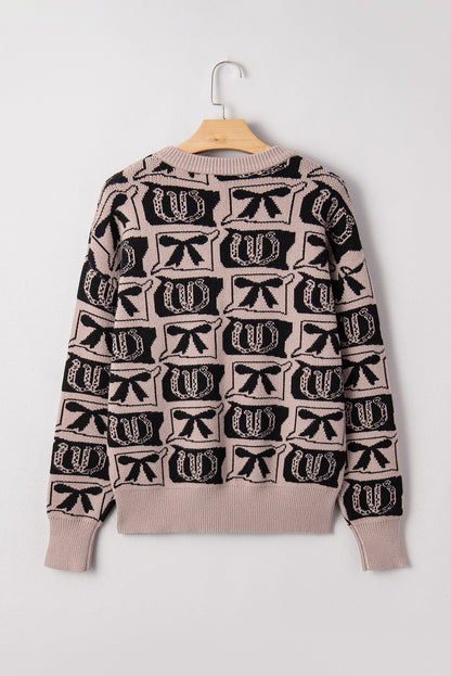 Brown Bows & Horseshoes Pattern Western Fashion Print Sweater