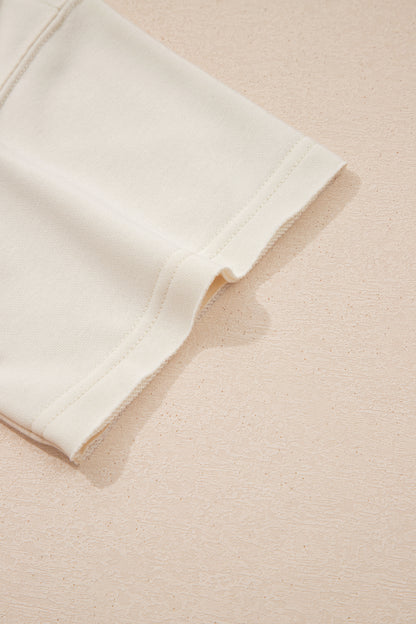 Jet Stream Solid Color Contrast Textured Patchwork Raw Edge 2pcs Short Set