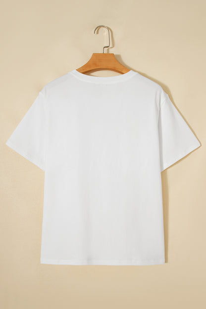 White Fancy Embroidered Patch Flag Casual T Shirt