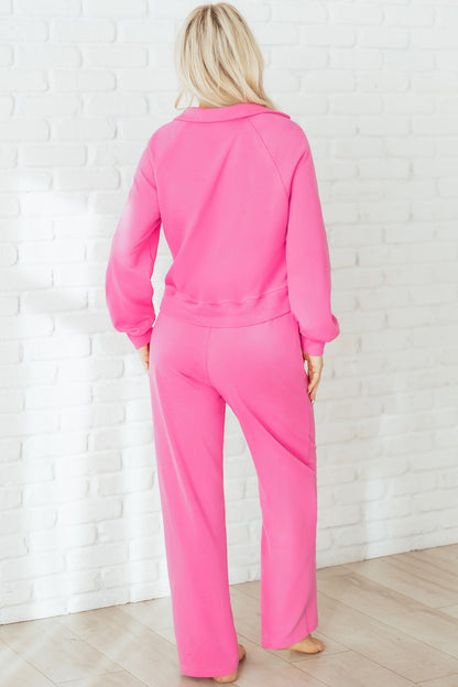 Wisteria Solid Color Collared Pullover and Central Seam Pants Set