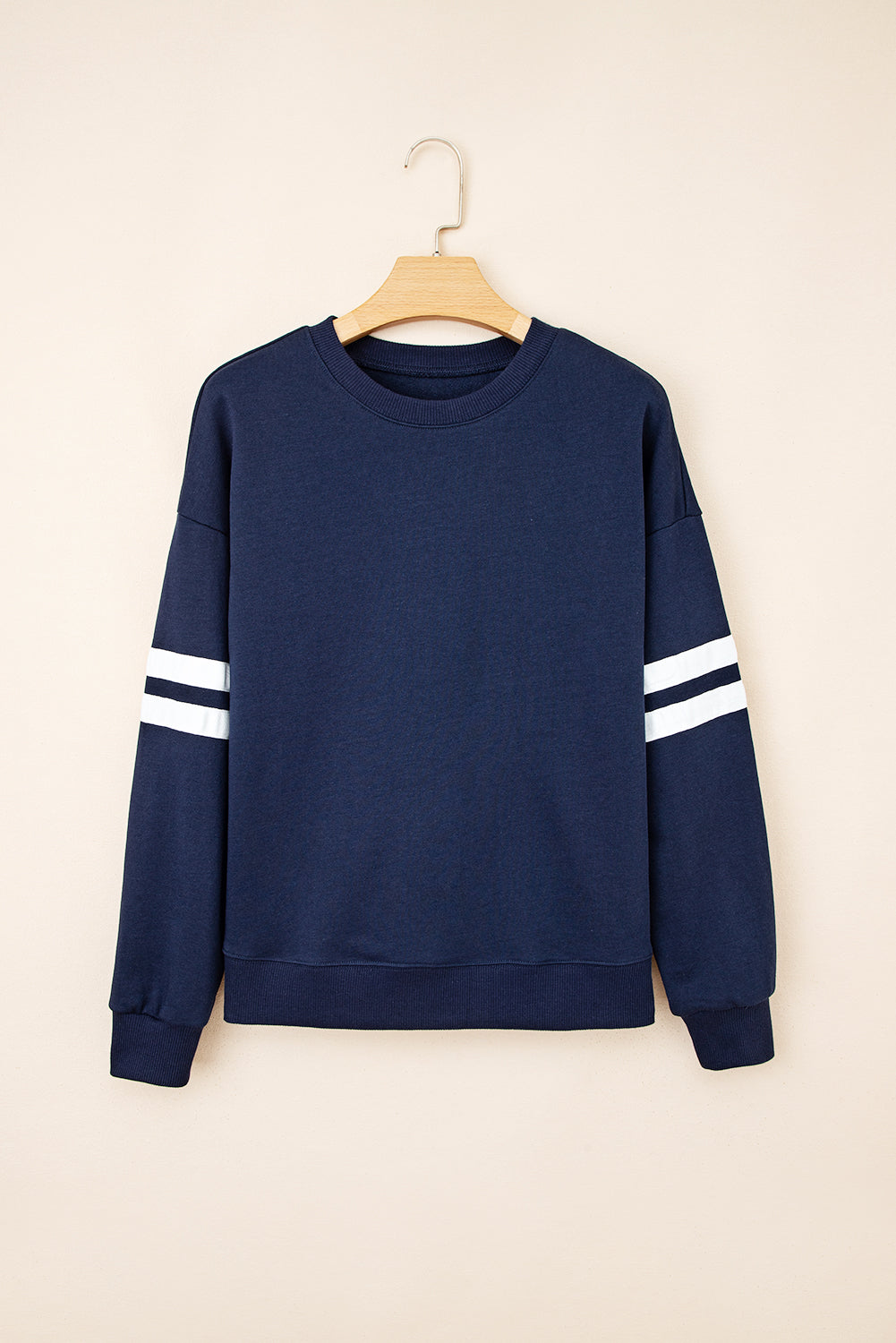 Navy Blue Varsity Striped Detail Drop Shoulder Oversized Sweatshirt