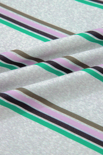 Purple Stripe Oversize Drop Shoulder Long Sleeve Casual Top