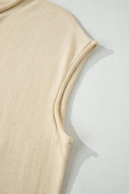 Apricot Buttoned Front Rolled Hem Cap Sleeve Sweater Top