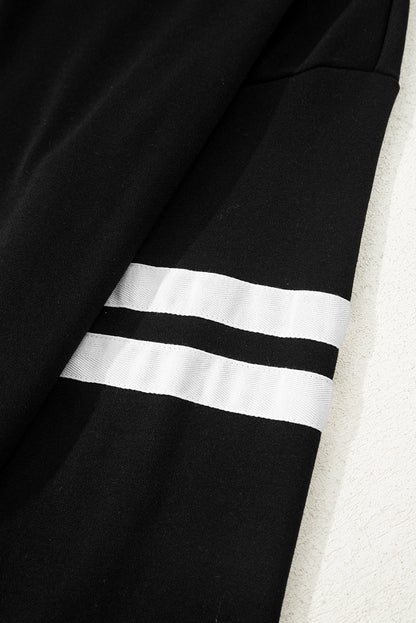 Black Varsity Striped Sleeve Drop Shoulder Sweatshirt and Short Set