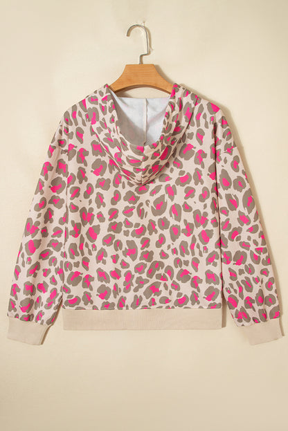 Rose Leopard Print Zip-up Hooded Sweatshirt