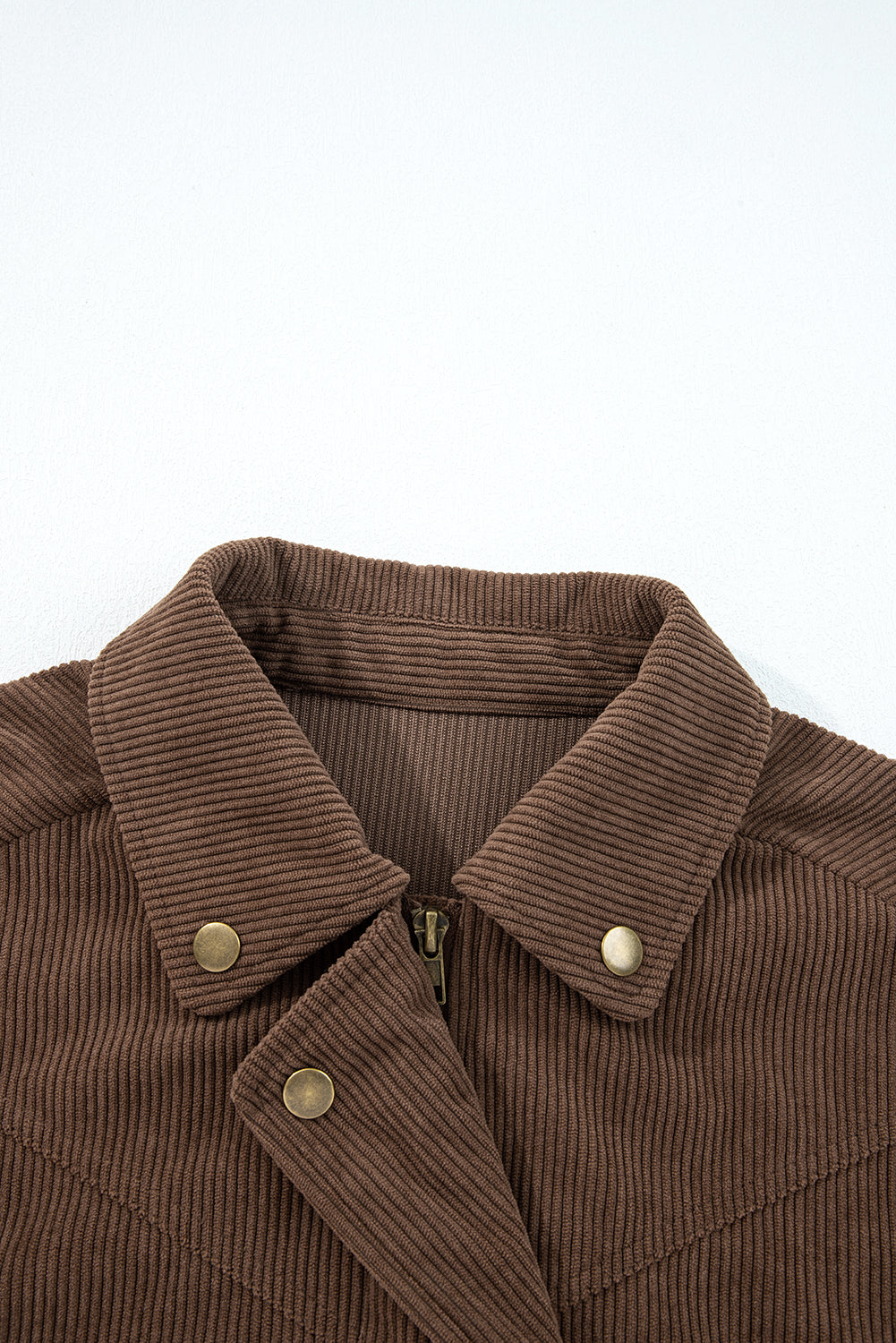 Dark Khaki Button Zip Up Lapel Collar Corduroy Jacket