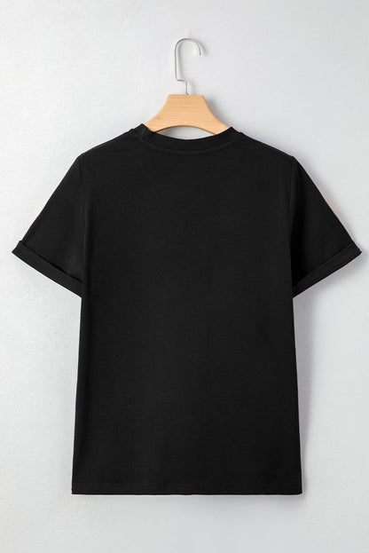 Black Sequin Pumpkin Face Halloween T Shirt