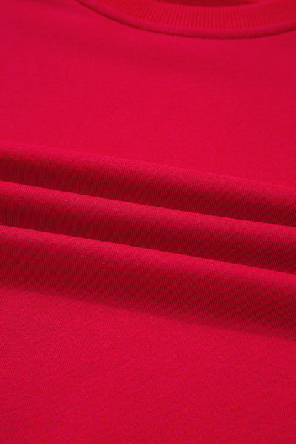 Fiery Red Varsity Striped Detail Crewneck Pullover Elastic Sweatpants 2pcs Outfit