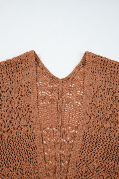 Lapis Mix Pattern Hollowed Knit Open Front Cardigan